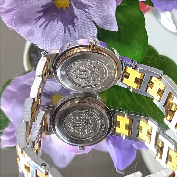 🎉SOLD🎊Hermès✨Ivory Yellow Gold Plated Stainless Steel Clipper Quartz Wristwatch - Picture 6 of 15